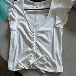 Pink Rose White Ruched Women's Top